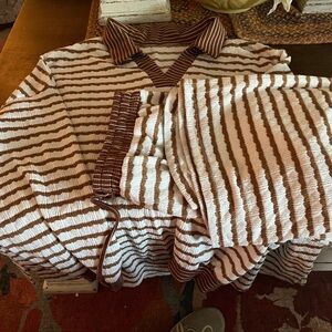 Brown and White Striped Lounge Set